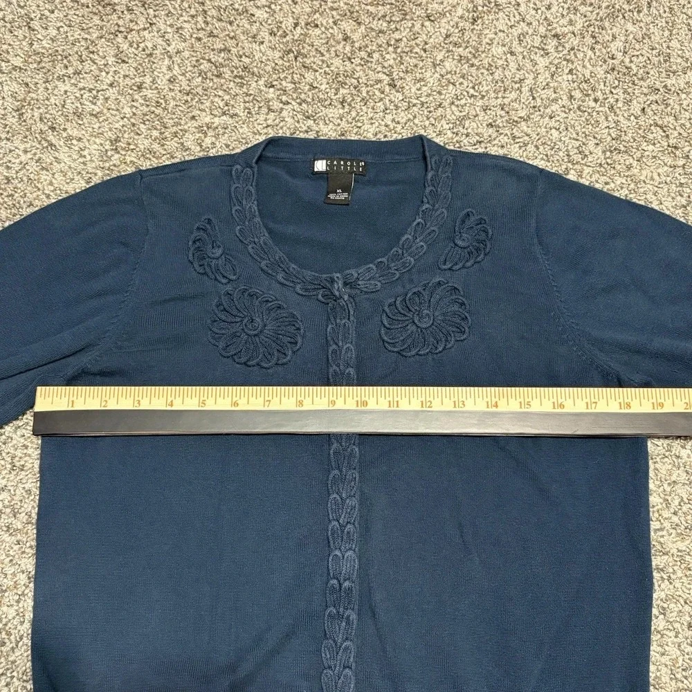 Vintage Carol Little Embroidered Cardigan Sweater‎ Womens XL Teal Floral Knit